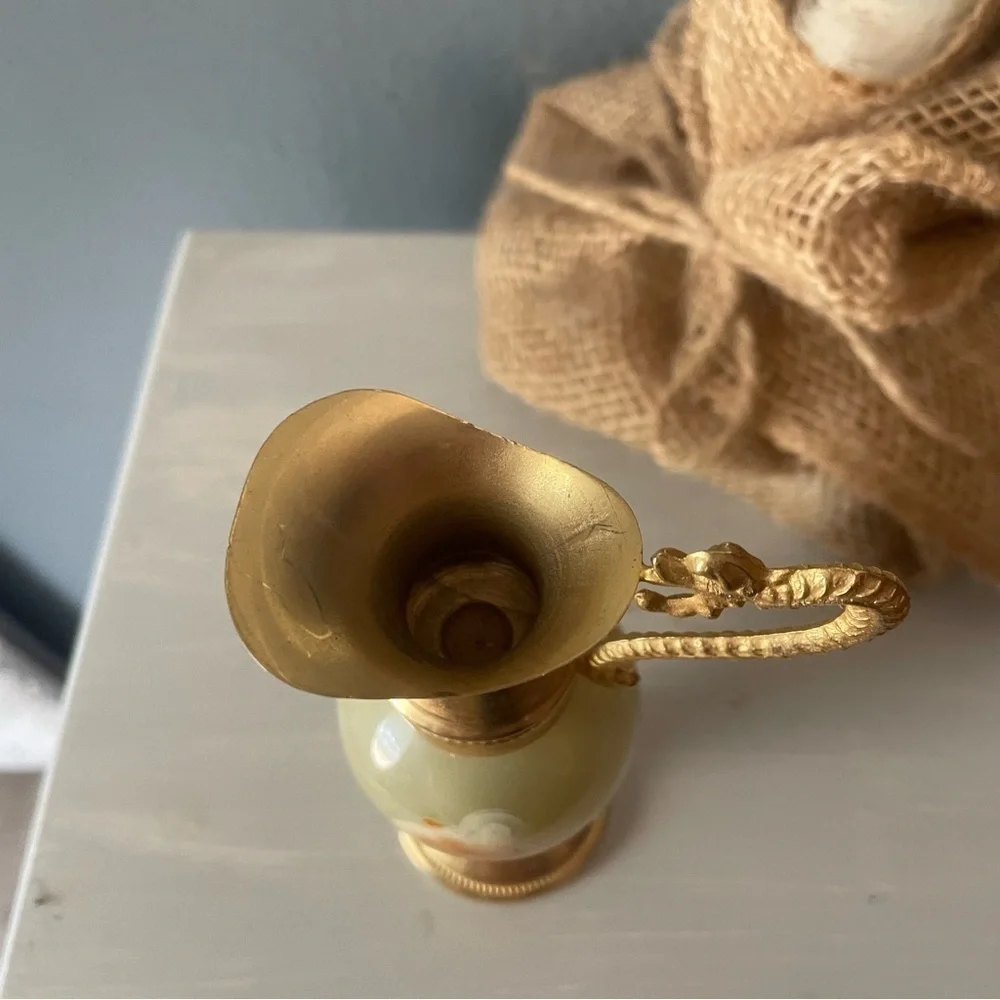 Vintage 1980 Chiseled Brass Onyx Dragon Handle Ewers Cambodia Pitcher Vase Gift - Picture 5 of 10